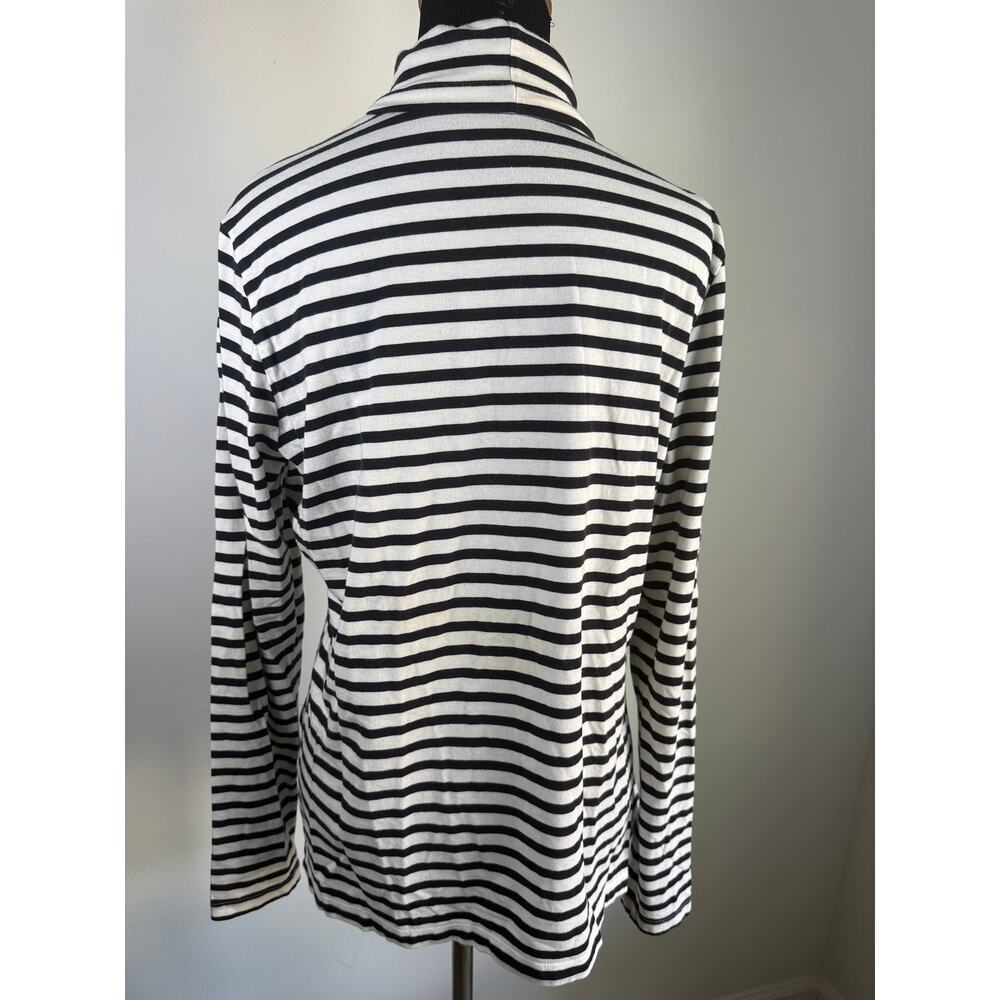 Black White Striped Turtleneck Nautical Sailor Timeless Top Large 14-16 - Picture 4 of 6
